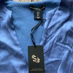 Sincerely Jules NWT  Long Sleeve V-Neck Satin Blouse Women’s Size Small Blue Photo 1