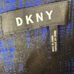DKNY  Black & Blue Faux Leather Trim Fit & Flare Asymmetrical Dress, EUC, Large Photo 4