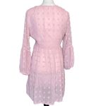 Belongsci Women's Light Pink Wiss Dot Sheer V Neck Long Sleeve Sundress Size Med Photo 1