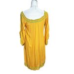 Poupette St Barth Boho Embroidered Off Shoulder Mini Dress Mustard Yellow Size L Gold Size L Photo 3