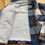 Ci Sono  Plaid Hooded Sherpa Lined Jacket Coat Blue Brown Size Large Photo 4