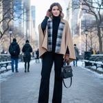 Babaton Aritzia  cashmere virgin wool camel and plaid cape shawl winter coat M/L Photo 4