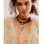 Free People Roadrunner Layered Necklace Amber Orange Brown Cross Western Boho Photo 11