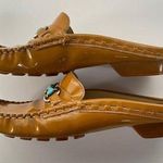 Modavi Moc Mules Leather Women's Slip On Size 6.5 Camel w/ Bright Blue Accent Tan Photo 0