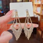 Women's Cubic Zirconia Diamond Long Tassel Dangle Drop Earrings Gold Photo 0