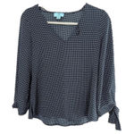 CeCe  Blouse V-Neck Allover Spotted Pattern Long‎ Sleeve Tie Cuff Blue Size Xs Photo 0