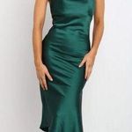 Petal and Pup Cyprus Green Satin Midi Asymmetrical Hem Dress 2 Photo 0