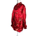 Jade Jade Jade Asian Kimomo Jacket Large Red Floral Lined Frog Buttons Pockets Photo 2