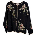 Tiara International Cardigan Sweater Sz L Embroidered Button Floral Sequin 2002 Photo 0