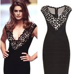 Herve Leger  Cindy cap sleeve lace inset bodycon dress 30th anniversary Sz S Photo 2