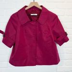Prada Silk Taffeta 3/4 Quarter Sleeve Cropped Jacket Buckle Burgundy Red 38 IT Photo 0