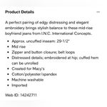 INC International Concepts Women’s Mid Rise Embroidered Boyfriend Jeans 8 Photo 4