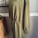 Women Solid Long Sleeve Shirt Dress Fall Casual Round Neck Drawstring Dress XL Green Photo 1