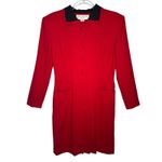 Jones New York 1980s  Red & Black Collar 100% Wool Dress USA Made small Photo 2