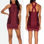 Free People Dress Women M Burgundy Red Natasha Lace Halter Bodycon Mini Party Photo 1