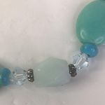 Artisan Swallow Necklace earring set Stone MOP blue turquoise silvertone Photo 3