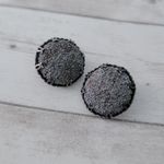 Vintage Clip On Earrings Very Unusual Dark Gray Domed & Bumpy Photo 3
