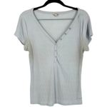 Guess  Women Blue Striped Short Sleeve Henley V Neck Rhinestone Logo Top Size L Photo 2