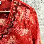 Susan Graver  Top Womens Small Red Geometric‎ Print Beaded Boho Artsy Oversized Photo 7