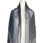 None Sheer Black Fringe Shawl Beaded Wrap Evening Boho Hippie Lightweight Layer Photo 2
