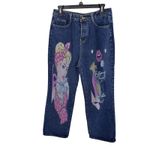 Distressed Jeans Ripped‎ Graphic Print Denim Streetwear Jeans Size L Blue Photo 1