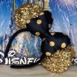 Disney Parks black & gold puff bow Minnie Mouse ears Photo 0
