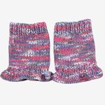 Handknit Blue & Pink Ruffle Cuff Wrist Warmers Handmade Knit Accessory Photo 2