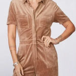 MONROW | Terrycloth Velour Romper Chocolate Brown Collar Short Zipper | Small Photo 0