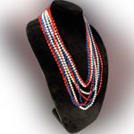 Tahari Elegant blue red white Beaded Necklace multi freestyle lightweight 90” Photo 6