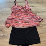 Striped Tankini Top and Black Shorts Set Red Size 4X Photo 0
