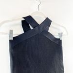 Allie Rose  Sleeveless Cross Halter Ribbed Knit Cropped Tank Top Black Large Photo 6