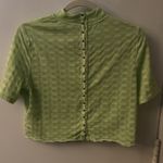 Free People Green Mock Neck Textured Button Closure Back T-Shirt S Casual Boho Photo 5