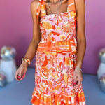 THML  Floral midi maxi dress bows tie straps square neck smocked tiered ruffle Photo 0