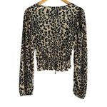 ZARA ✨ Black Cream Leopard Print Faux Wrap Smocked Long Sleeve V Neck Sz M Top✨ Photo 6