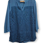 Valerie Stevens  Green Lace‎ Detailed V-Neck Blouse Size Large Photo 0