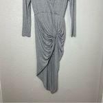 BNWT! SHEINSIDE Elegant Gray Faux Wrap Dress Asymmetrical Skirt Size M Photo 4