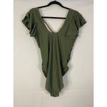 Olive Green One Piece Swimsuit Crochet Trim Flutter Sleeve Ruched Size L Size L Photo 3