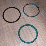 Set of 3 teal & black straw metal bangle bracelets Blue Photo 0