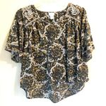 Sigrid Olsen  Cotton Oversize Top Womens Brown Floral Blanket Stitch Edge M Photo 0