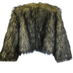 W118 By Walter Baker Jana Faux Fur Charcoal & Cream Cropped Jacket NWOT Medium Photo 6