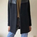 Neiman Marcus Maje structured black wool coat with leather collar and shoulder accent … Photo 0