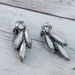 Vintage Clip On Earrings Mirrored & Clear Gem Leaves Photo 6