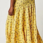 Free People  yellow Nova Tiered Floral Maxi Skirt Linen blend gypsy boho Small Photo 0