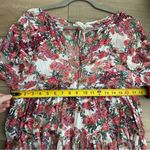 Raga  Pink Red Rose Floral Long Sleeve Tie Neck Boho Maxi Flowy Dress M Photo 6