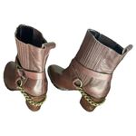 Allen Schwartz Sexy Biker chick heeled boots moto chain detail size 7.5​​​​​​ Brown Photo 7