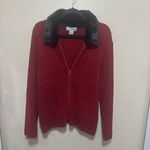 Marguerite's Burgundy Red Cardigan Sweater Faux Fur Collar Zip Up Size L Photo 1