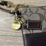 Coach  Legacy Signature Leather Trim Wristlet Monogram Canvas Brown Gold Tone Photo 3