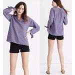 Madewell NWT Tie Sleeve Popover Top Cotton LINEN Blend Plaid Size M BOHO Photo 1