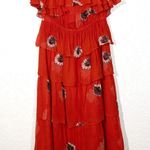 Rebecca Taylor Red Floral Silk Strapless Tiered Dress Size 2 Photo 1
