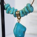 Boho Gold Hoop Earrings with Turquoise Blue Howlite Natural Stone Photo 3